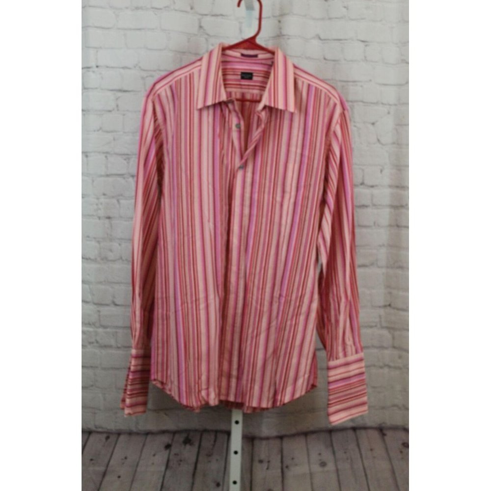 PAUL SMITH LONDON PINK STRIPED BUTTON-UP SHIRT 17